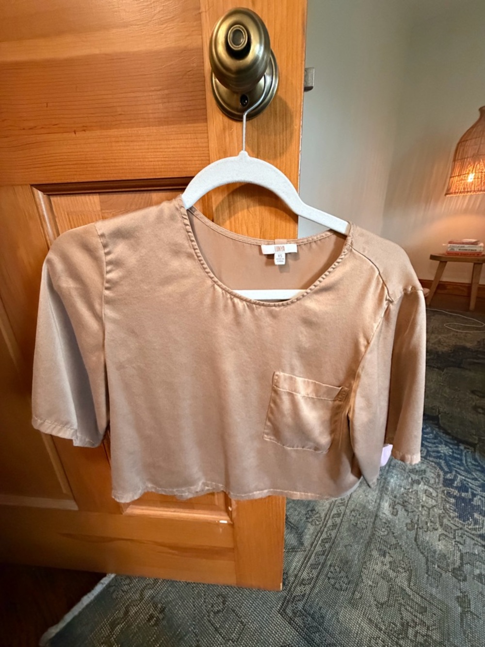lunya Tan Cropped Pocket Tee